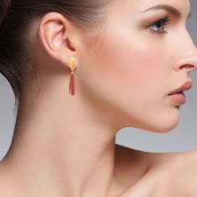 4.72 Ohrstecker Roter Jaspis Anhänger graviert 925 Sterling Silber vergoldet, 22 mm hängend